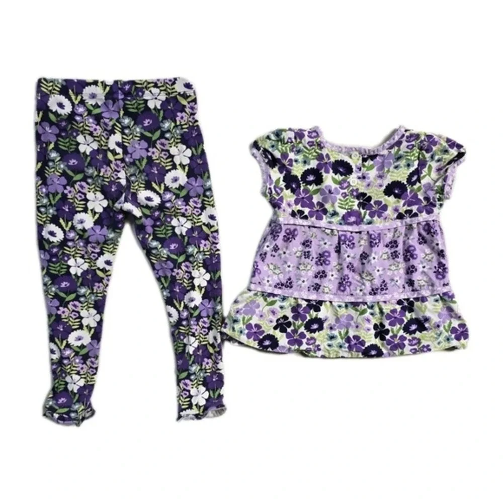 Gymboree Girls Swing Top And Leggings‎  4 T Purple Floral  Lot Of 2